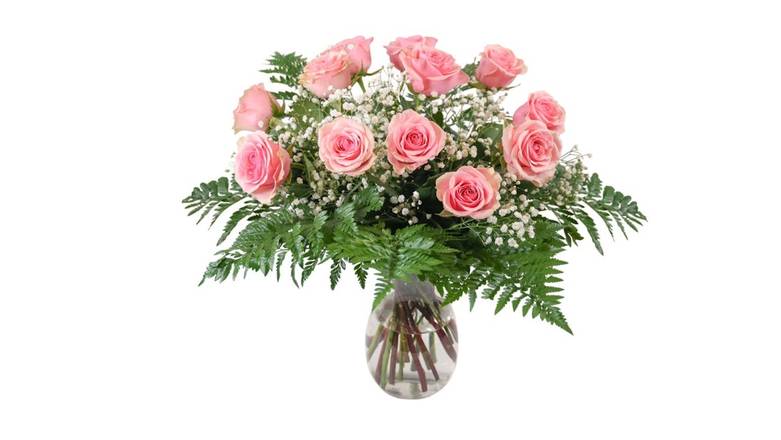 Vased Dozen Rose Arrangement - Pink