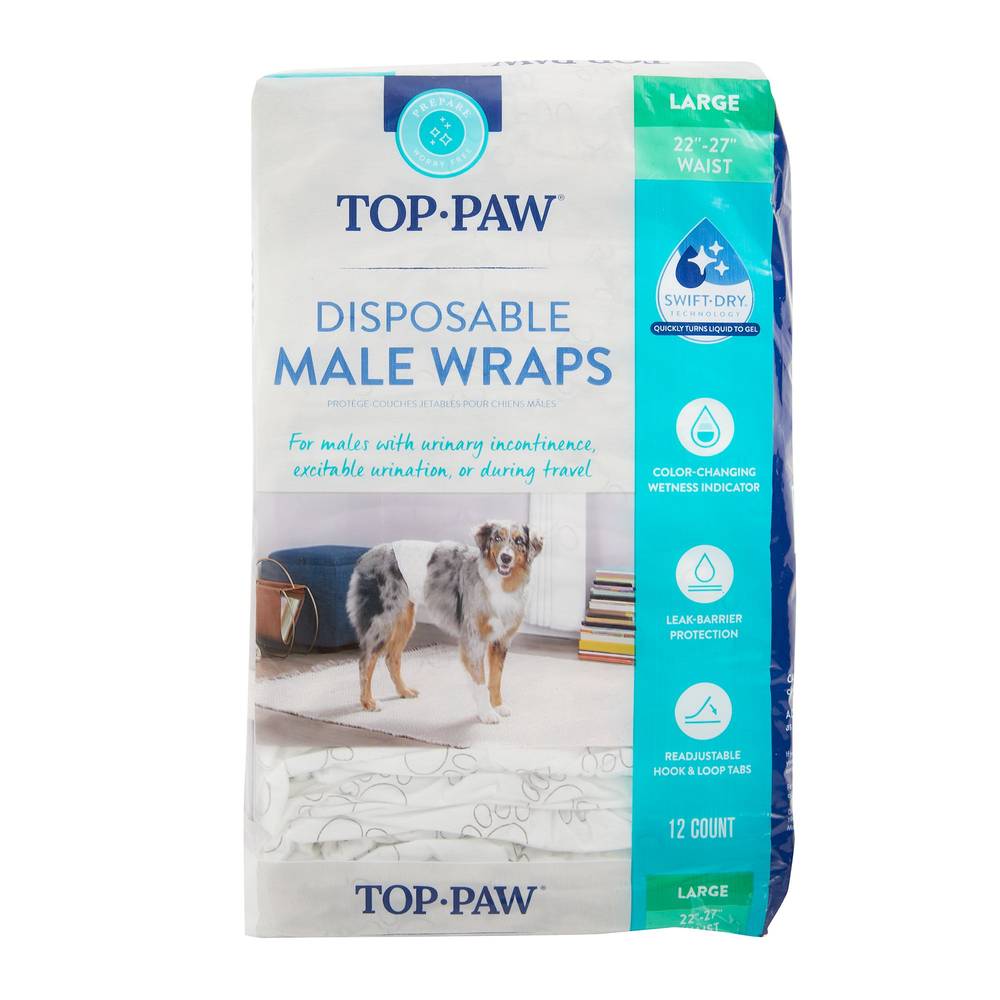 Top Paw Disposable Male Wrap Dog Diapers, L (12 ct)