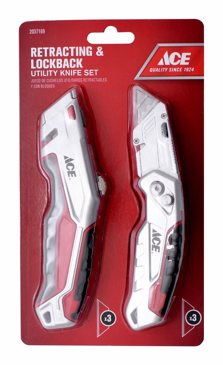 ACE Retractable Utility Knife Set Black/Red 2 Pc