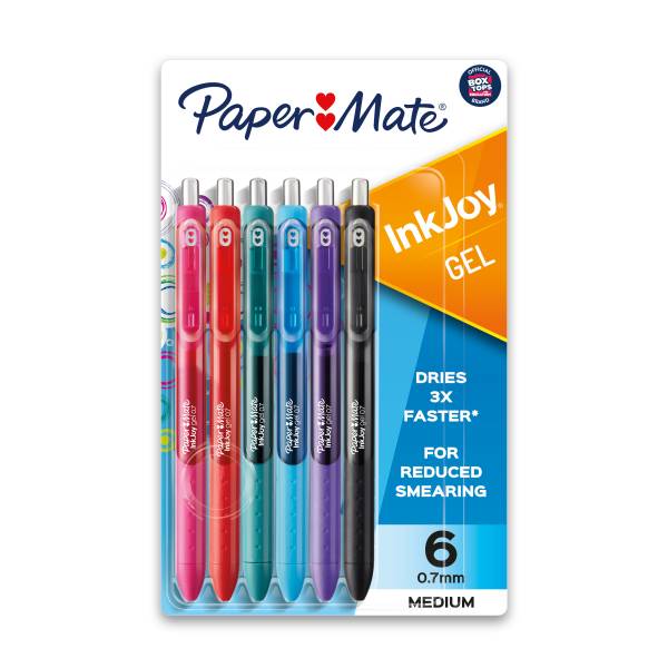 Paper Mate Inkjoy Retractable Gel Pens Fine Point Black Barrels Ink Colors (6 ct)