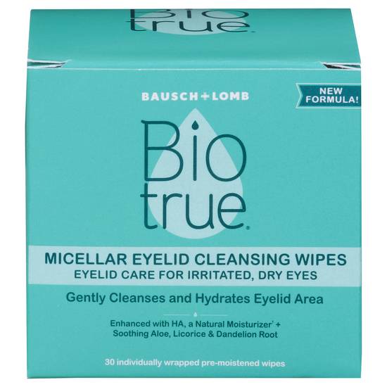 Biotrue Bausch + Lomb Micellar Eyelid Wipes (30 ct)