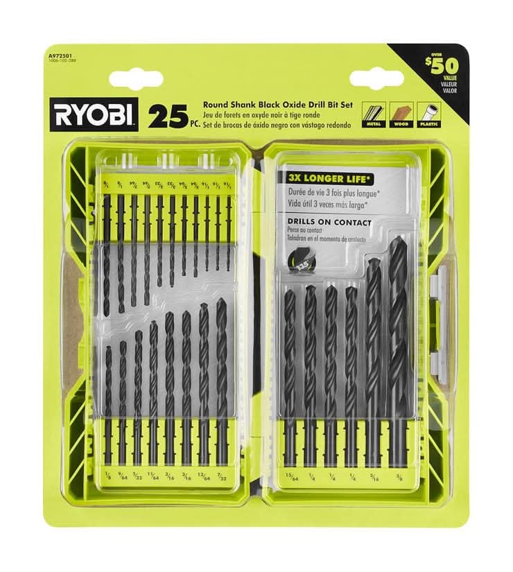 Ryobi Black Oxide Round Shank Twist Drill Bit Set (25-Piece)