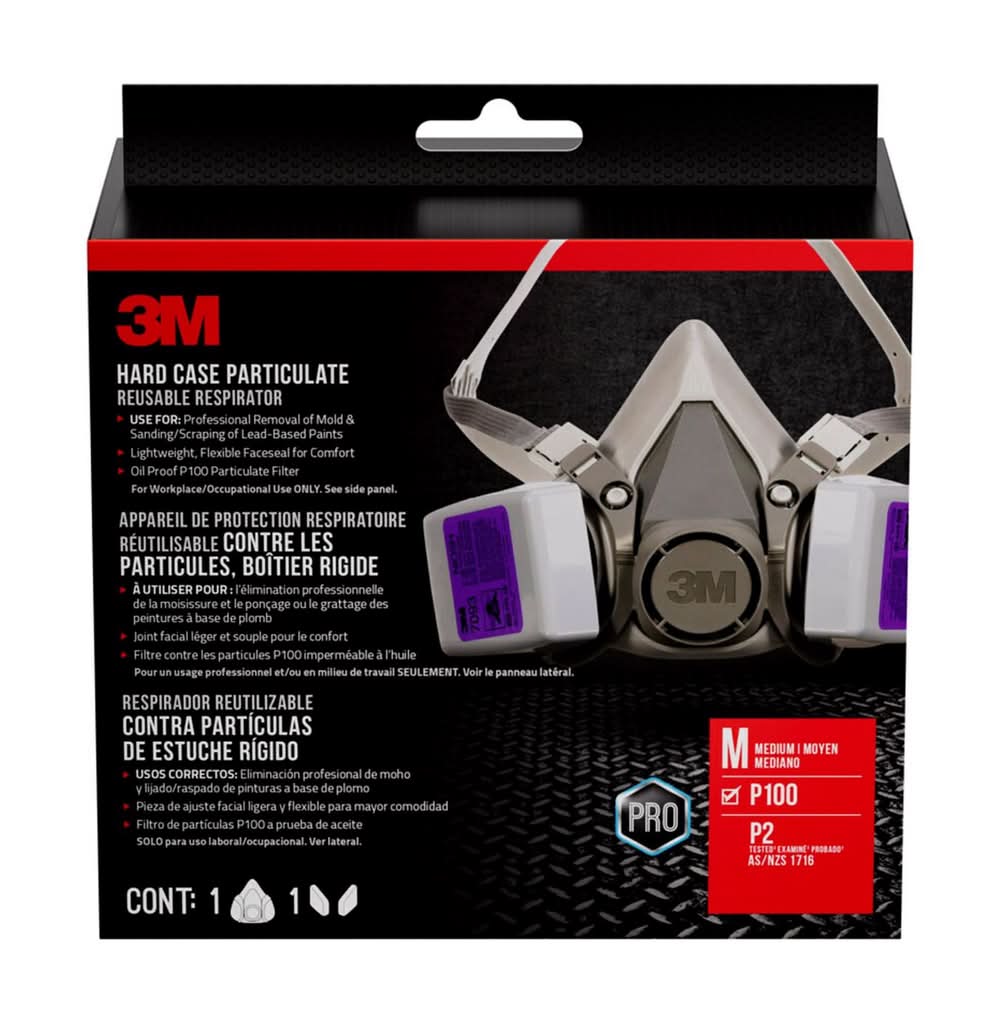 3M P100 Lead Paint Removal Respirator Valved Gray M 1 Pk