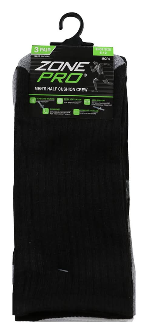 Zone Pro Men'S Half Cushion Crew Socks