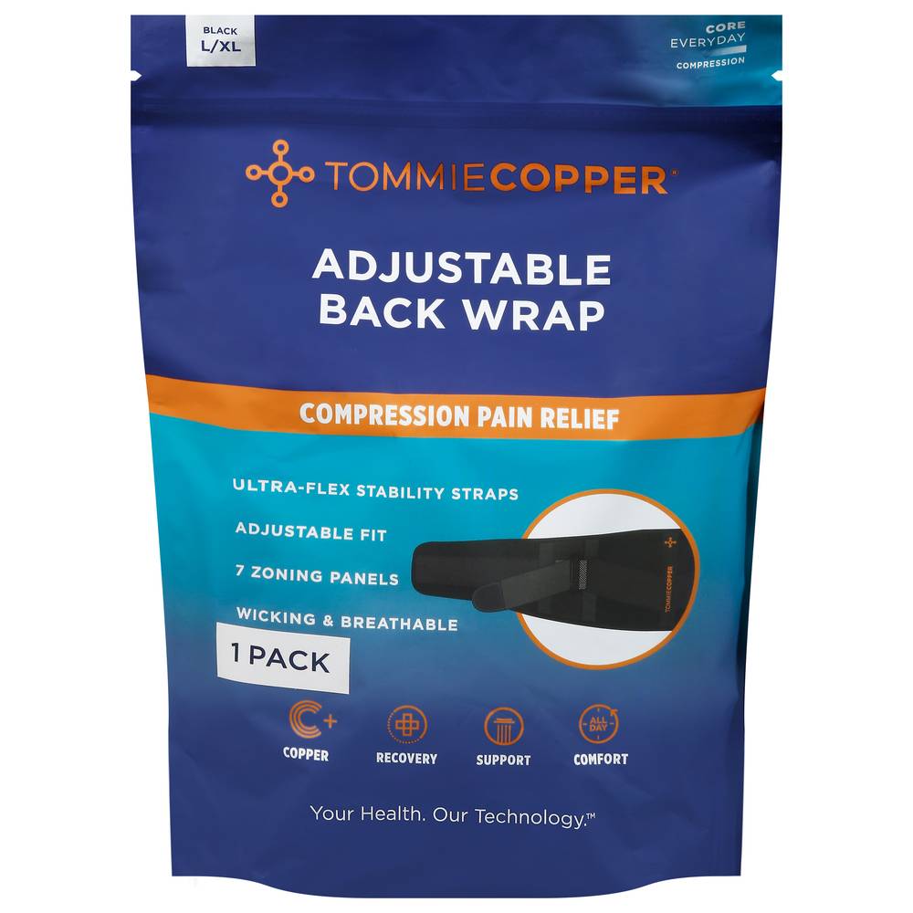 Tommie Copper Adjustable Back Wrap, L, Black