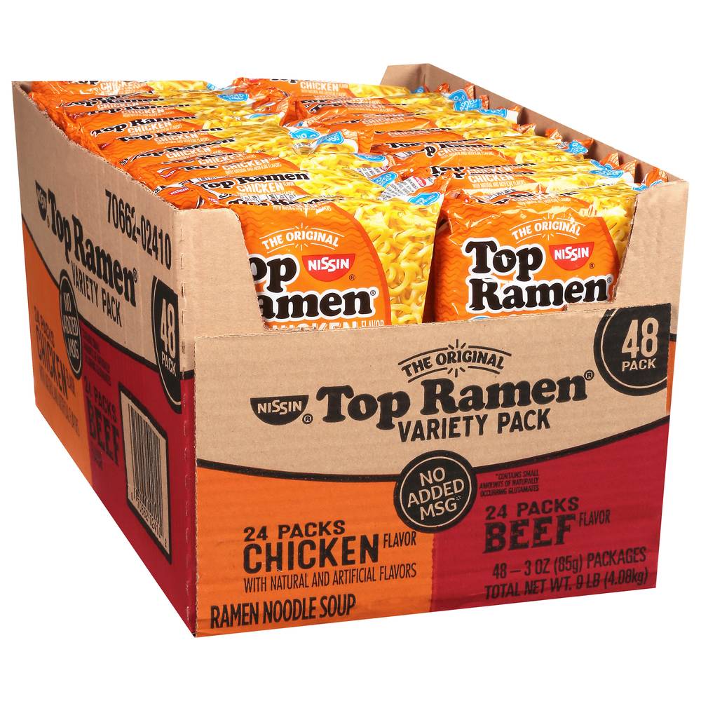 Nissin Top Ramen Ramen Variety Cup Noodles 24 Chicken 24 Beef (48 ct)