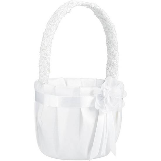 White Sequin Flower Girl Basket