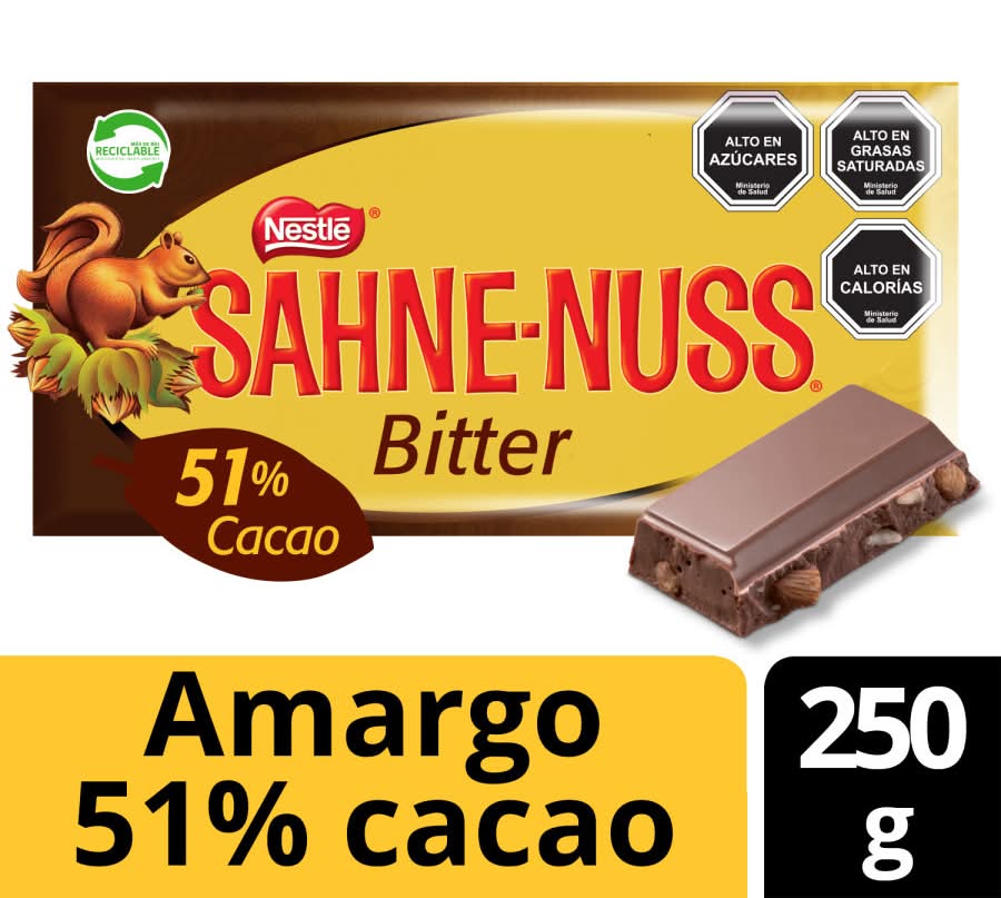 Sahne Nuss · Chocolate bitter 51% cacao con almendras enteras (250 g)