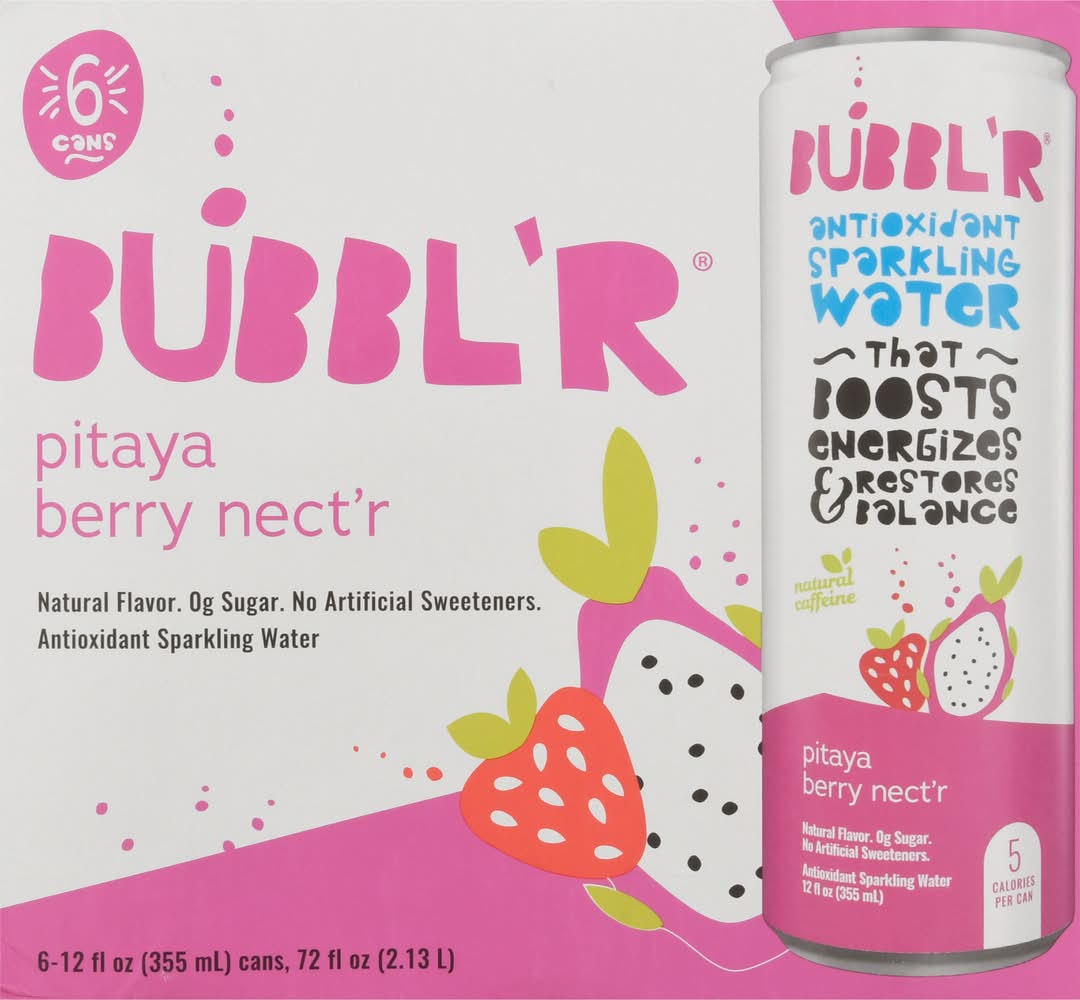 BUBBL'R Antioxidant Sparkling Water, Pitaya Berry Nect’r (6 x 12 fl oz)