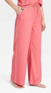 Women's Luxury Collection Shadow Striped Satin Pajama Pants - Auden™ Coral Red XL: Relaxed Fit, Ankle Length, Elastic Waistband