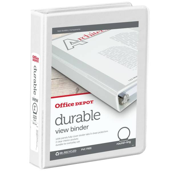 Office Depot Brand Durable View 3-ring Binder 1" Round Rings White