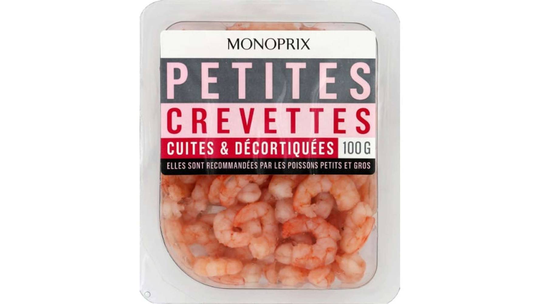 Monoprix Petites crevettes cuites & décortiquées, pêche responsable et durable La barquette de 100 g