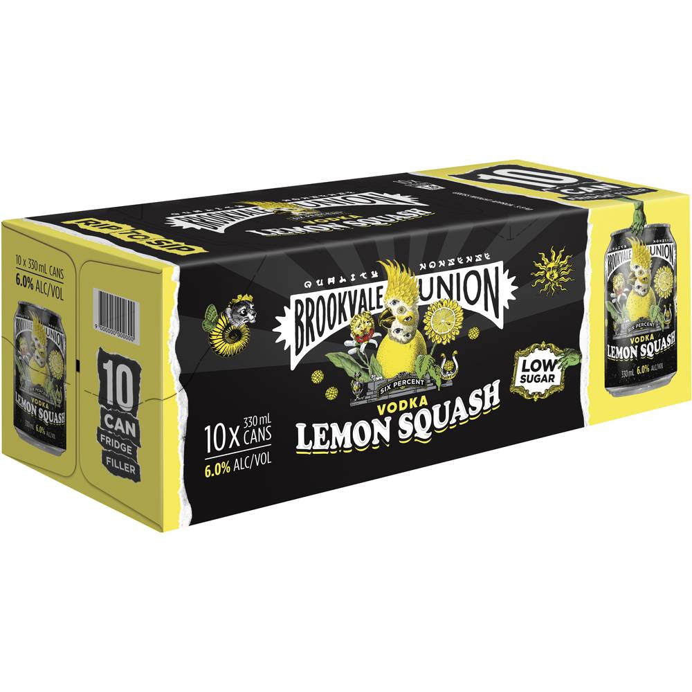Brookvale Union Vodka Lemon Squash Can 330mL (10PK) X 10 Pack