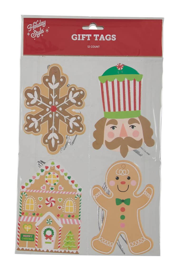 Holiday Style Christmas Diecut Gift Tags, Assorted (12 ct)