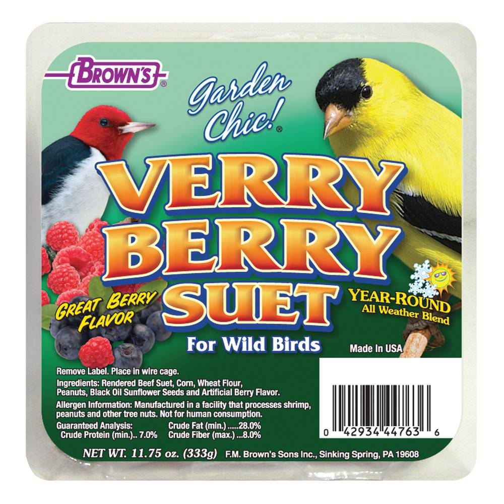 Brown's® Garden Chic!® Verry Berry Suet for Wild Birds (Color: Assorted, Size: 11.75 Oz)