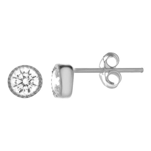 Itsy Bitsy Sterling Silver Clear CZ Round Post Earring