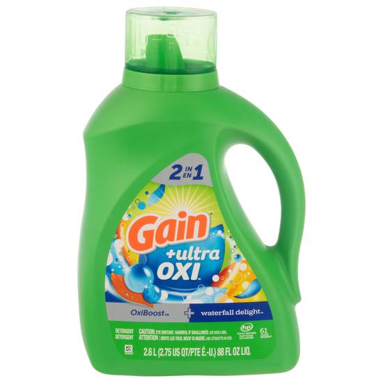 Gain Ultra Oxi Liquid Laundry Detergent, 61 Loads, 88 fl Oz, Waterfall Delight Scent, 2-in-1, He Compatible