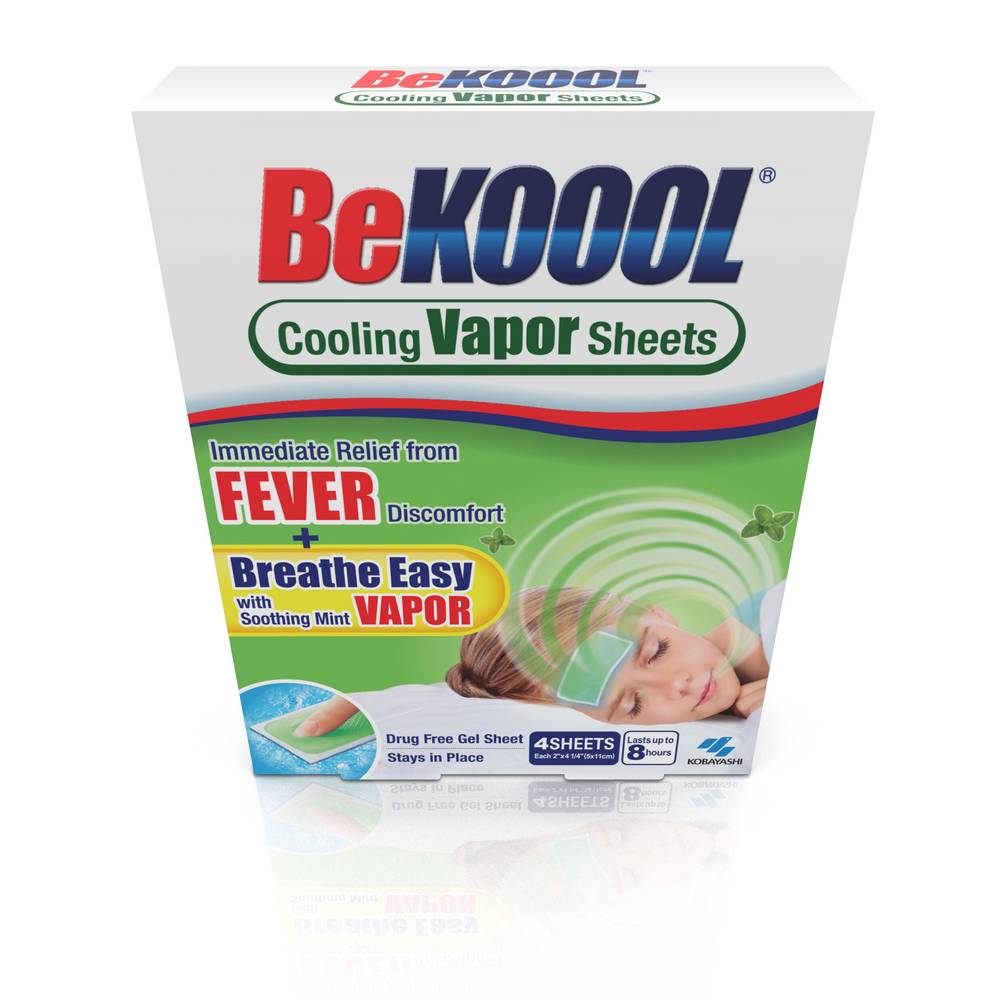 BeKOOOL Kids Fever Cooling Mint Vapor Sheets, 2" X 4-1/4" (4 ct)