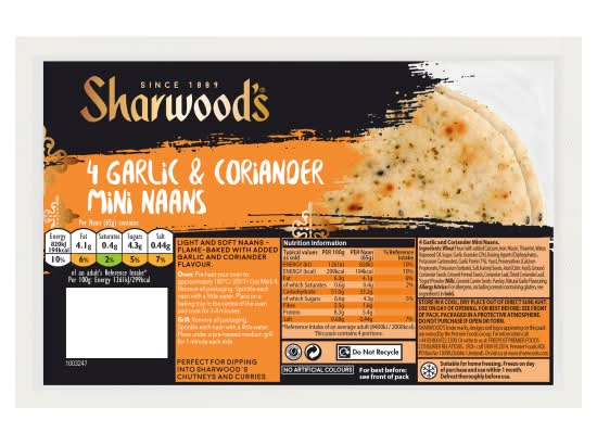 Sharwood's Garlic & Coriander Mini Naan Breads (4 pack)