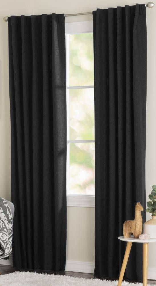 LIVING LOGIC 84-in Black Blackout Thermal Lined Back Tab Single Curtain Panel | X764  .05984ZBG