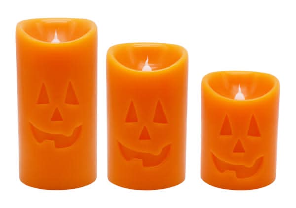 3-Count LED Orange Pillar Candle with Remote Control