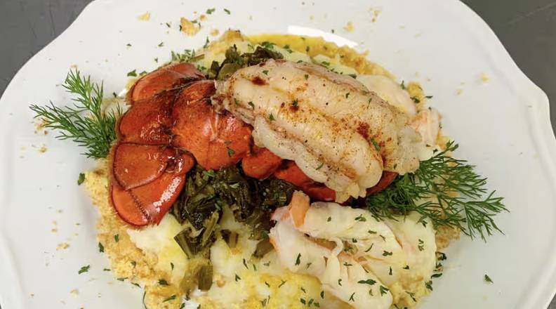 Lobster, Greens, and Mashed Potatoes