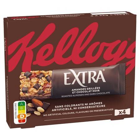 Barres céréales Extra chocolat amandes KELLOGG'S - les 4 barres de 32g