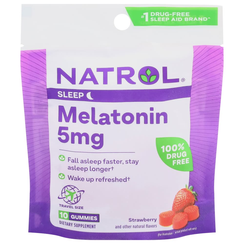 Natrol Gummies Sleep 10 mg Strawberry Melatonin Travel Size