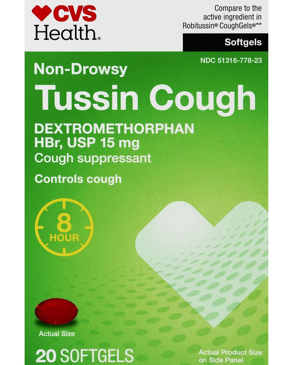 Cvs 8Hr Non Drowsy Tussin Cough Suppressant Relief, 20 Ct