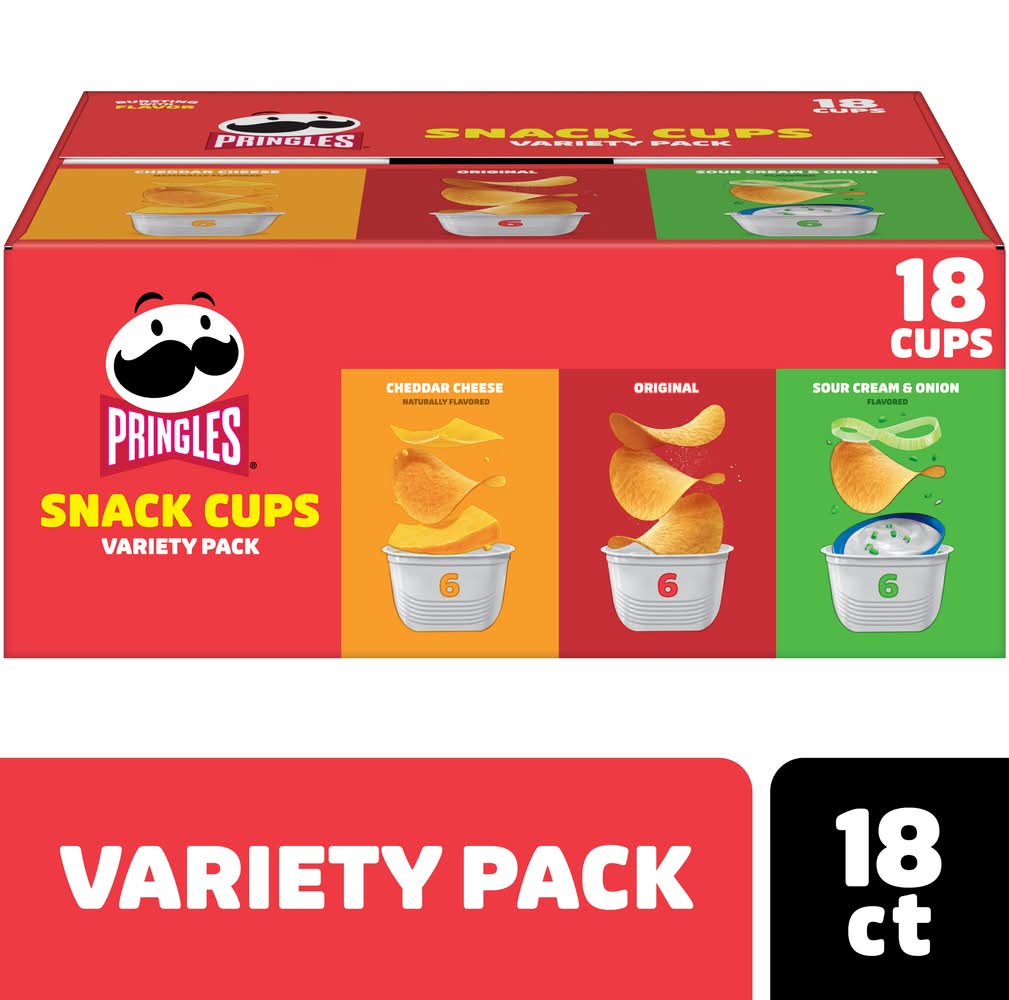 Pringles Snack Stacks Potato Crisps Chips Variety pack, Cheddar Cheese-Original-Sour Cream & Onion (18 x 0.72 oz)