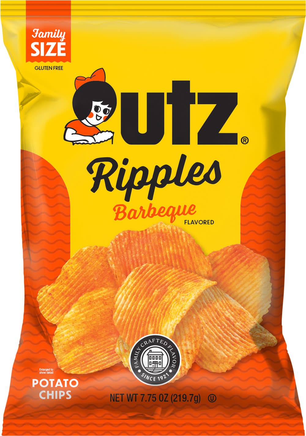 Utz Ripples Potato Chips Family Size, Barbeque (7.75 oz)