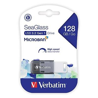 Verbatim SeaGlass 128GB USB 3.2 Type A Flash Drive, Gray (70909)