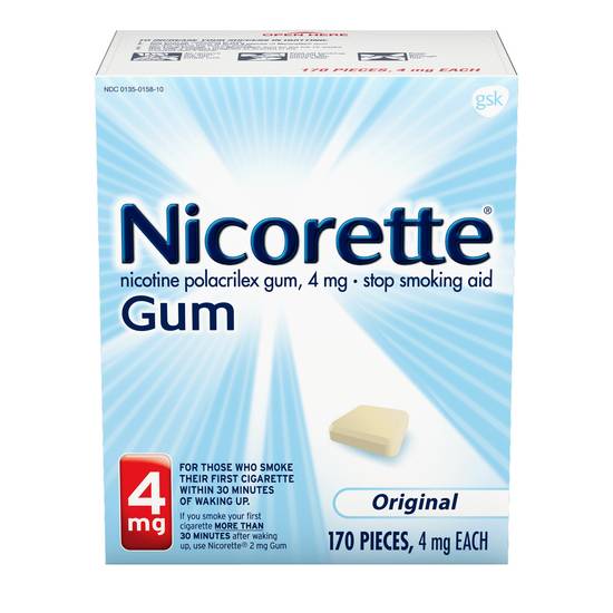Nicorette Nicotine Gum Stop Smoking Aid, Original, 4mg - 170 ct