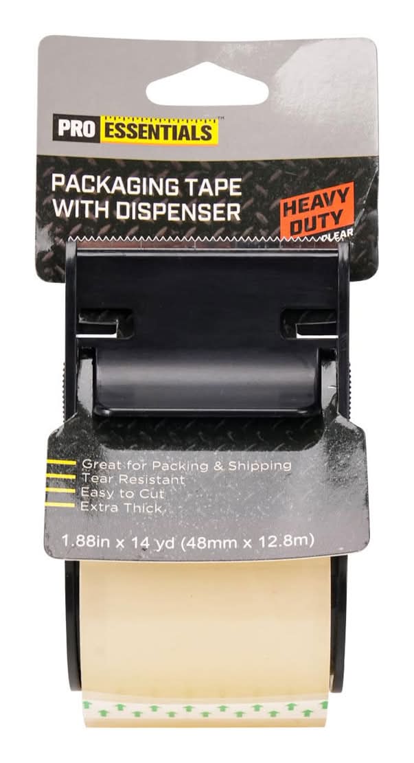 Pro Essentials Heavy Duty Packaging Tape With Dispenser 1.88 In X 14 Yd