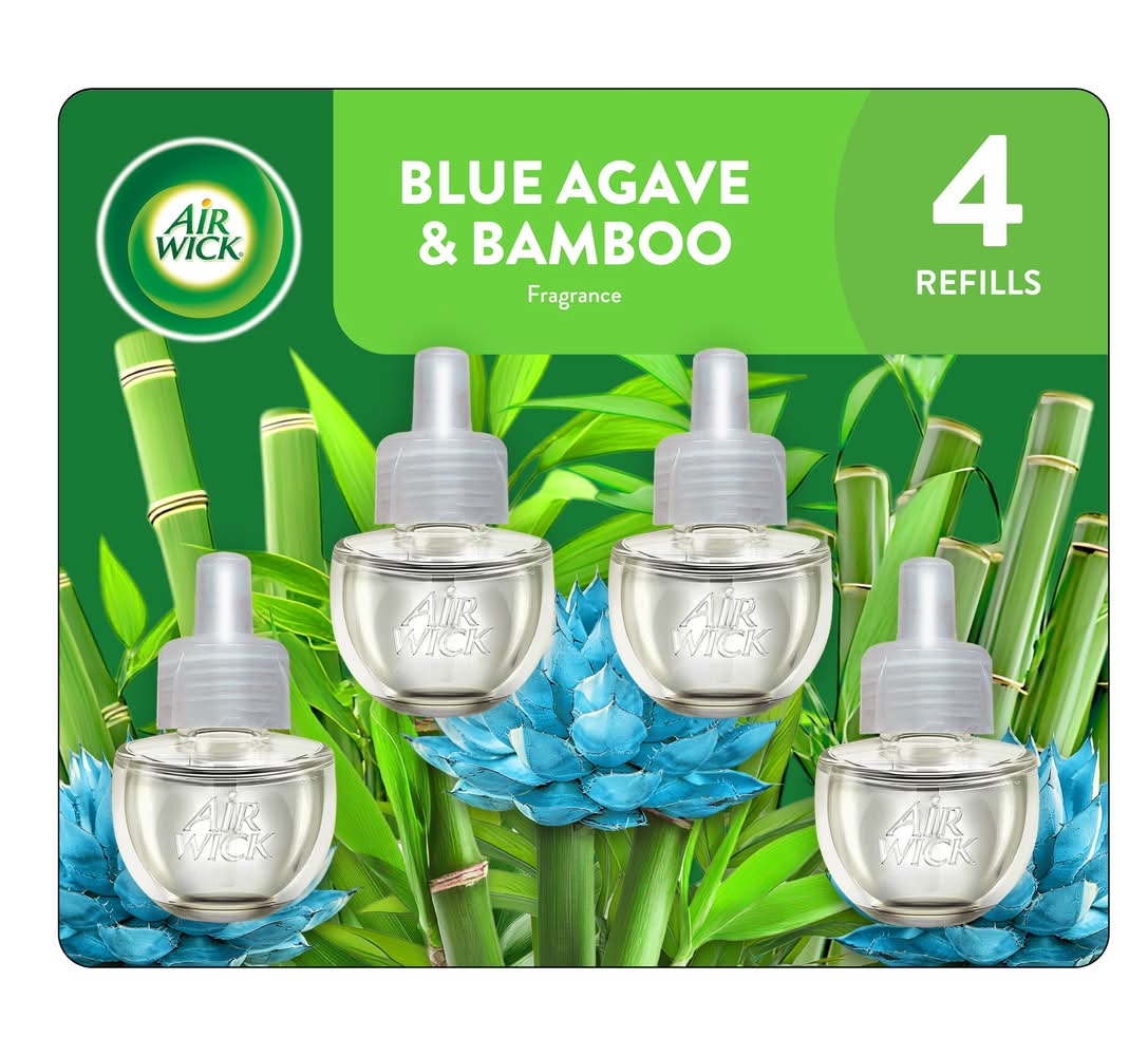Air Wick Plug in Scented Oil Air Freshener Refills, Blue Agave & Bamboo (2.69 fl oz, 4 ct)