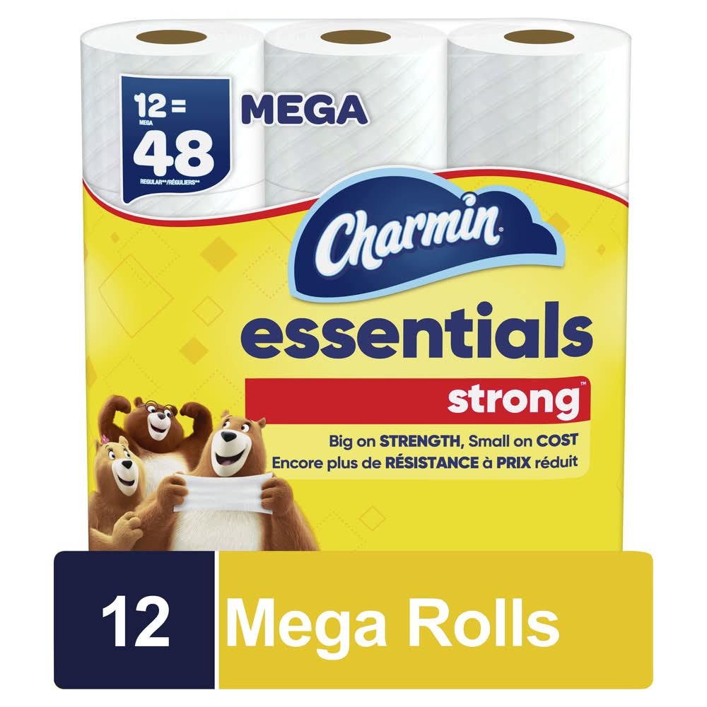Charmin Essentials Strong Toilet Paper Mega Rolls, 3.92x4 in (3.6 lbs, 12 ct)