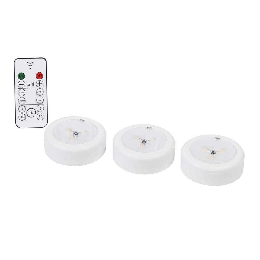 Good Earth Lighting 3-Pack Color Changing LED Puck Light with Remote | BO1413-CCT-03LF3-G