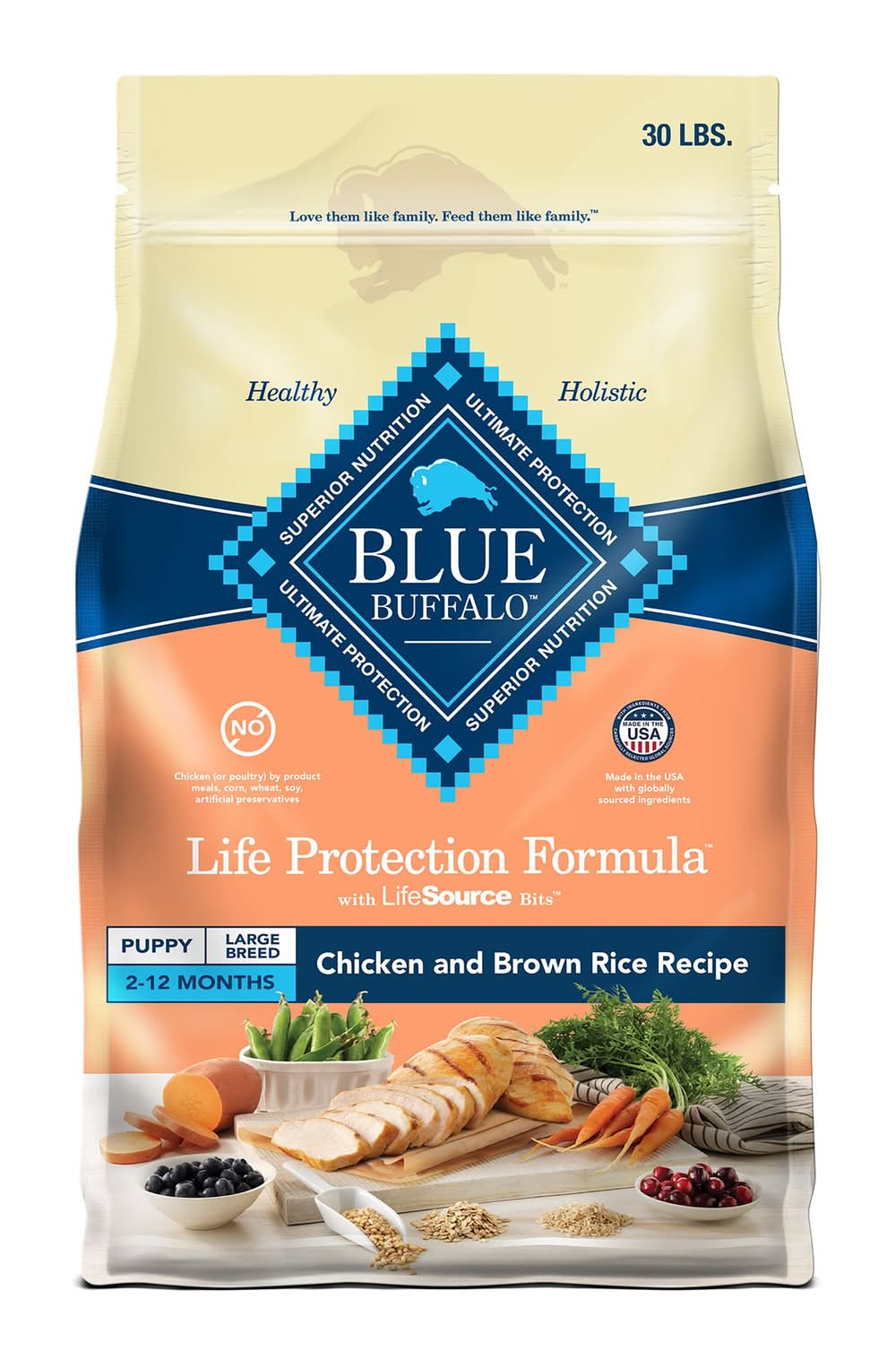 Blue Buffalo Life Protection Formula Large Breed Chicken Puppy Dry Food with DHA & ARA (Flavor: Chicken & Brown Rice, Size: 30 Lb)