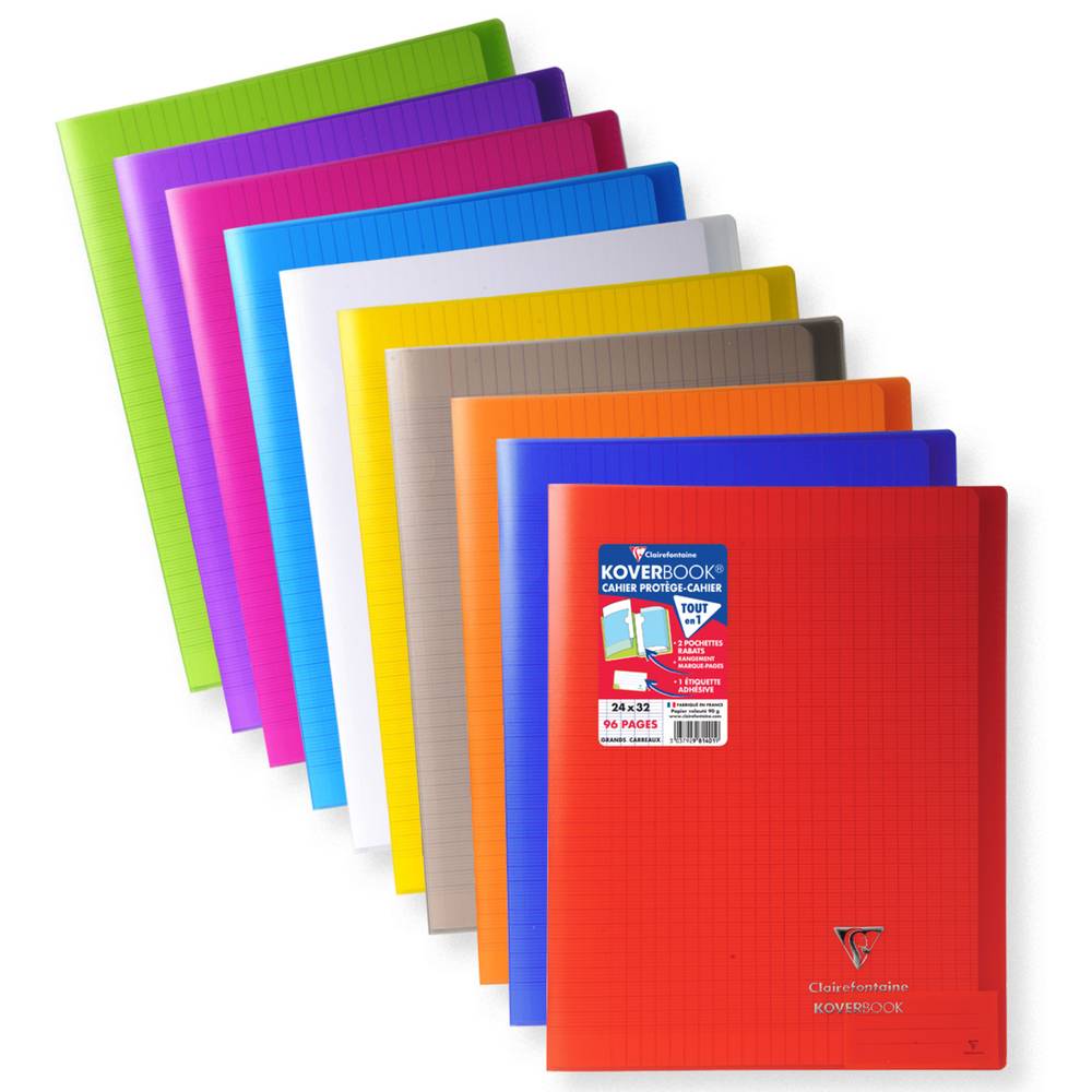 Clairefontaine - Cahier piqûre koverbook 24x32cm grands carreaux seyes 96p bleu