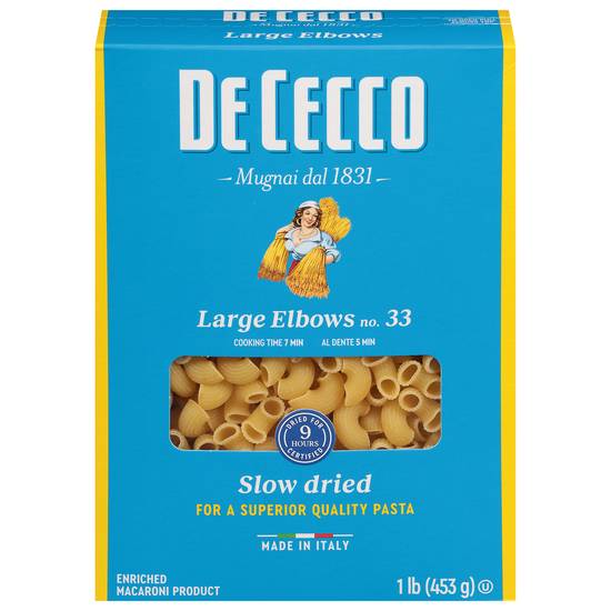 De Cecco Large Elbows No. 33 Macaroni Pasta Box