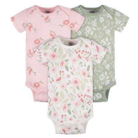 Gerber 3-Pack Baby Short Sleeve Onesies Bodysuit (Color: Pink, Size: Newborn)
