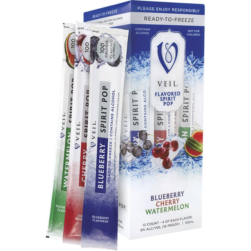 Veil Ready To Freeze Spirit Pops (12 pack, 100 ml) (blueberry-cherry-watermelon)