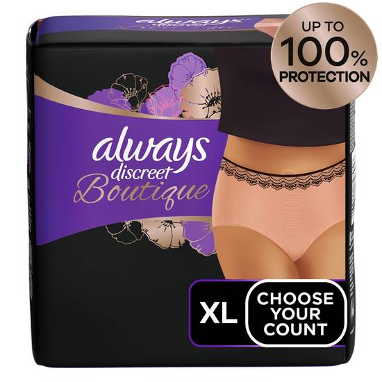 Always Discreet Boutique Incontinence and Postpartum Underwear for Women Maximum Protection, XL, 16 CT