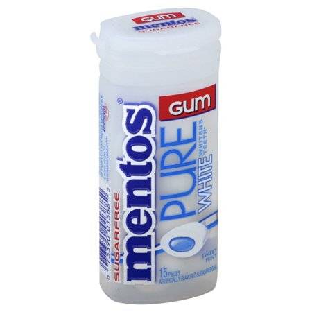 Mentos Sugar Free Chewing Gum, Pure White Mint Flavor 15 Ct