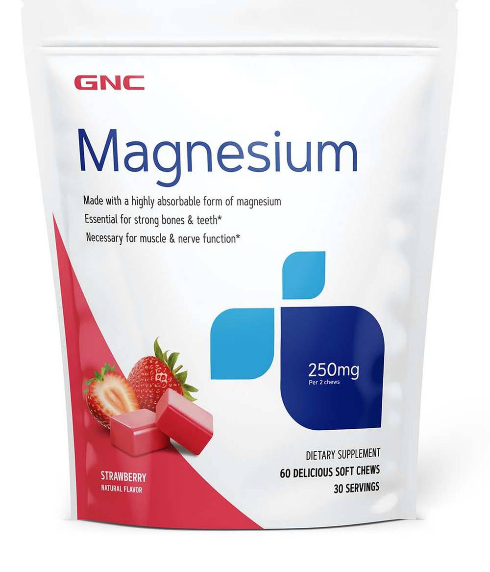 GNC Magnesium 250mg Soft Chew Supplements, Strawberry (60 ct)