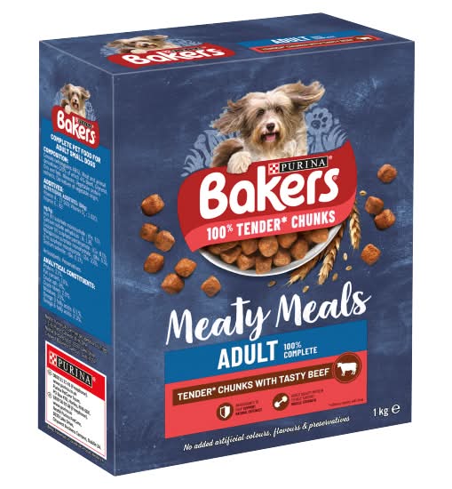 Purina Bakers Meaty Meals Adult Beef Dry Dog Food (1kg)