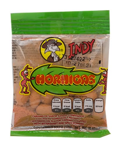 Indy · Hormigas caramelo con polvo agridulce y picosito, sandía con chile, 7,87x5,91x0,79" (13 g)