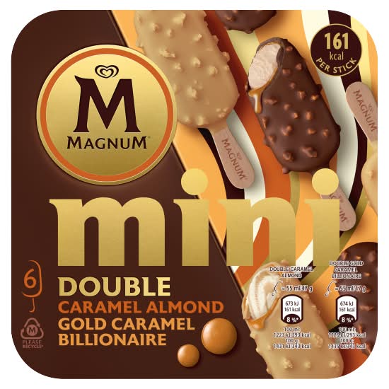 Magnum Double Caramel Almond & Gold Caramel Billionaire Mini Ice Cream Sticks (6 pack)