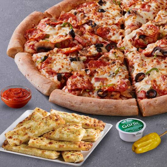 Pizza Gigante especialidad + Cheesesticks