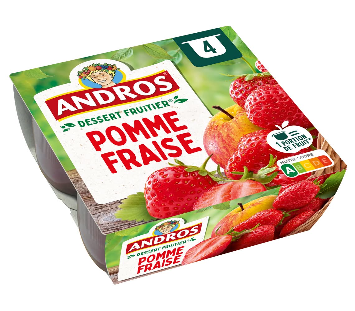 Andros - Dessert fruitier compote de pomme et fraise (400g)